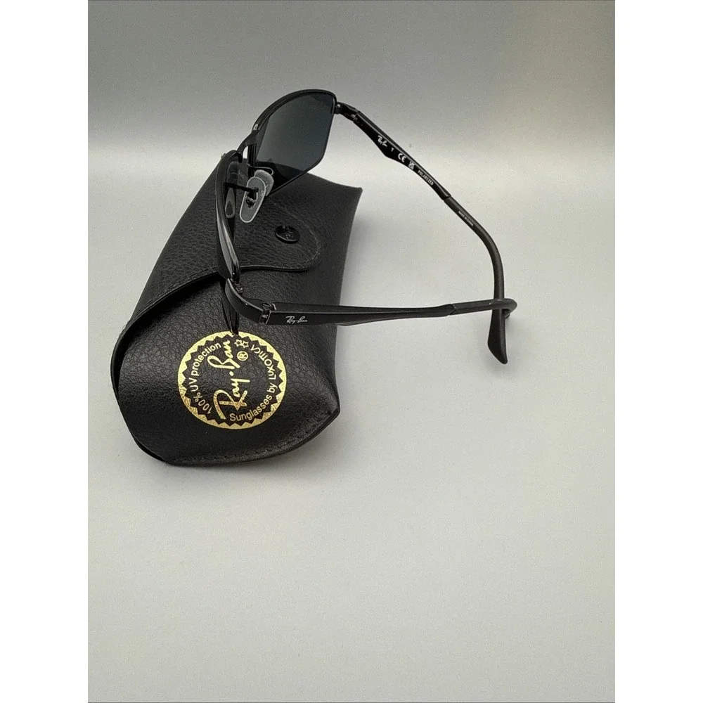 RAY-BAN RB3498 002/9A BLACK AUTHENTIC FULL RIM PILOT SUNGLASSES 61-17-135 & CASE